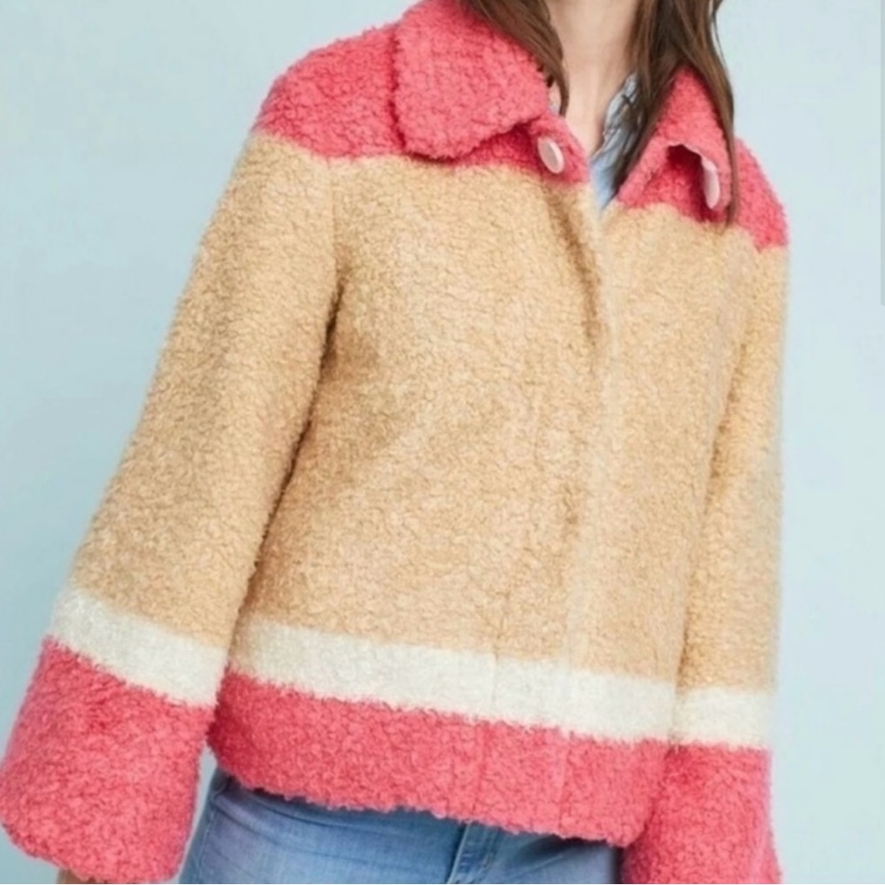 Anthropologie Color Block teddy coat